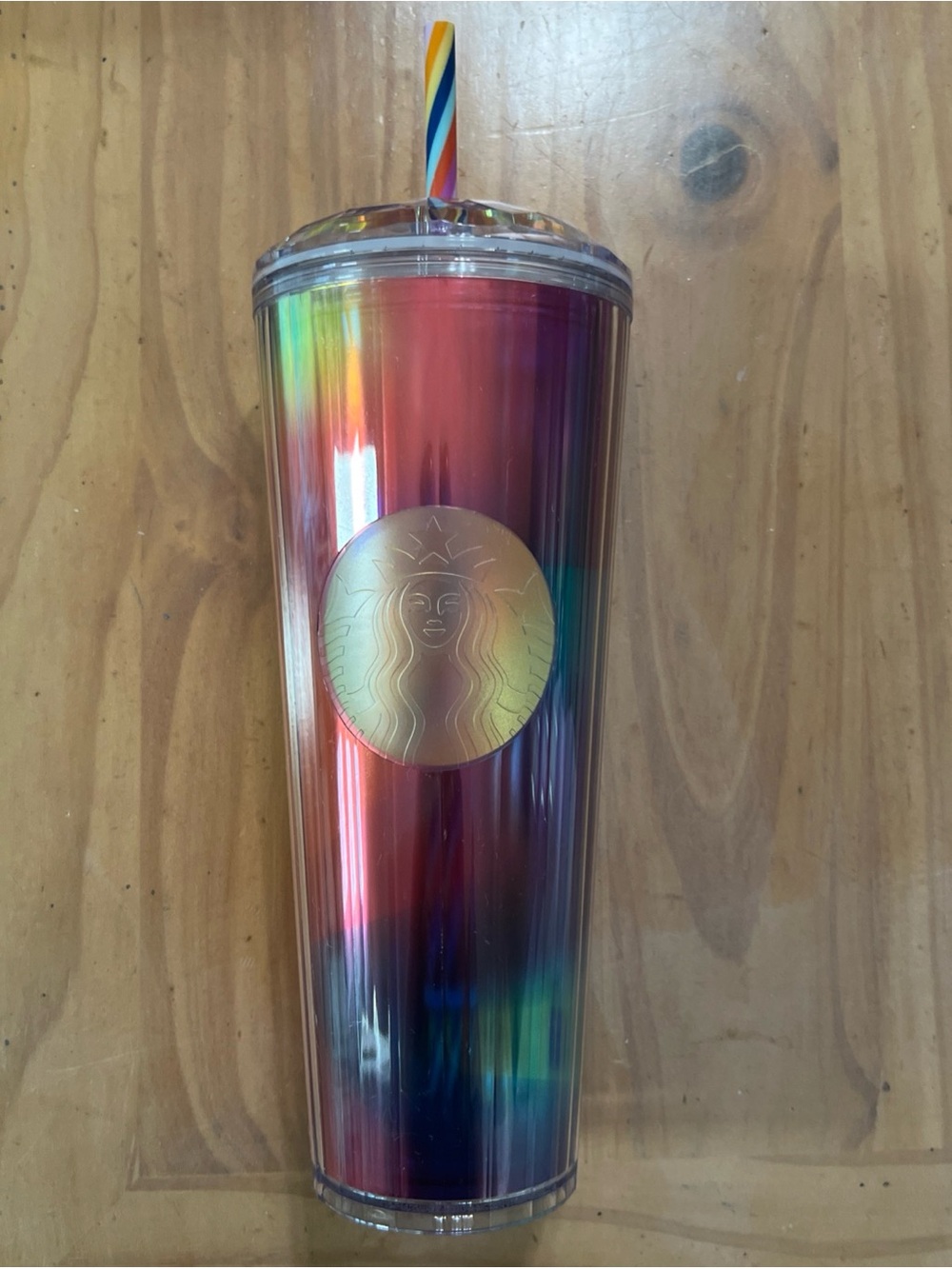 Starbucks Rainbow Iridescent pride Cold Cup with Gold Siren Emblem Venti